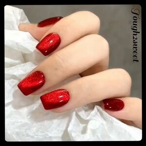 🆕$8 OR 2 FOR $12~BLOOD RED CAT'S EYE 24 DESIGNER PRESS ON NAILS